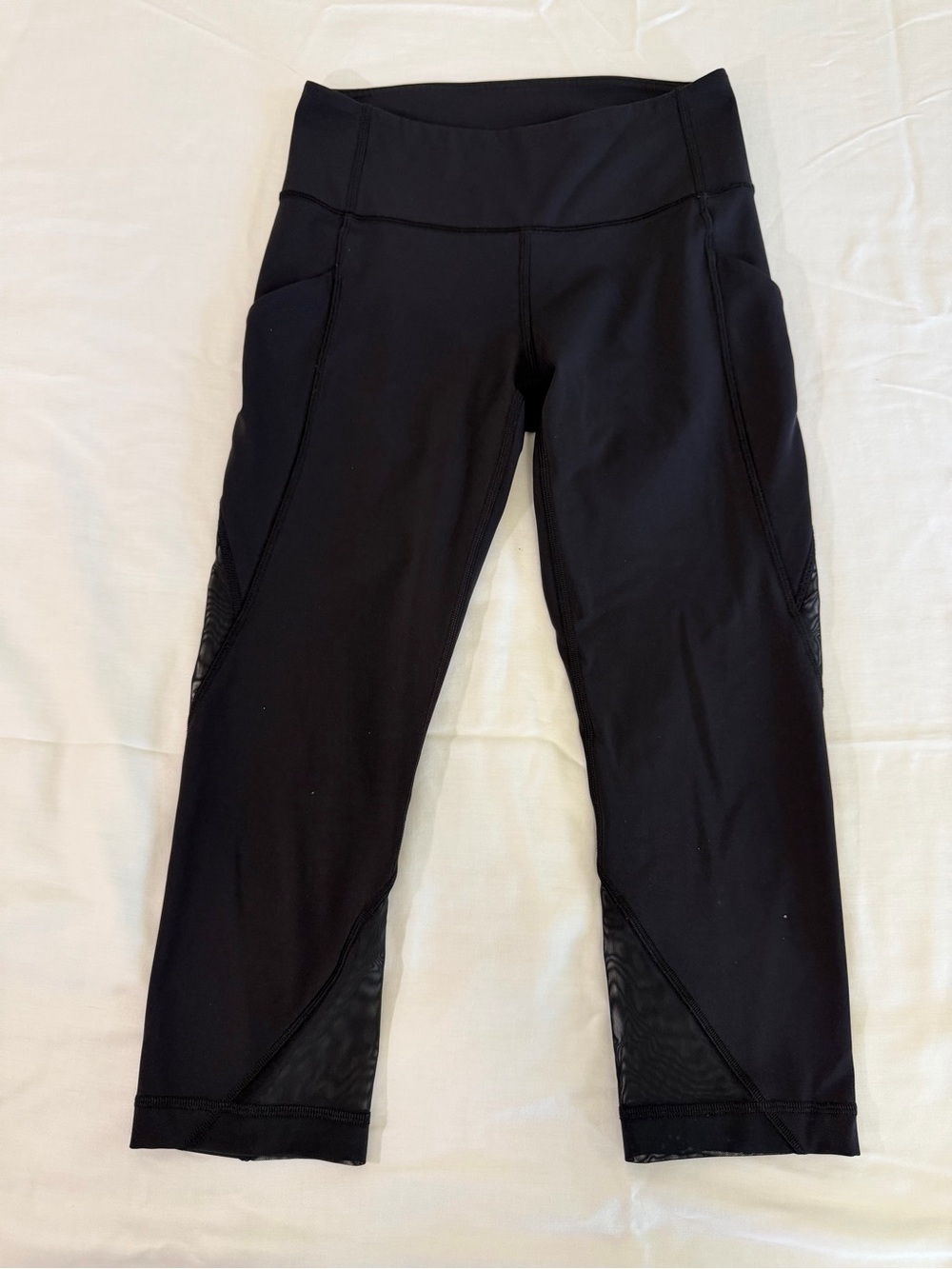 lululemon athletica Black Capri Leggings with Mesh Panels